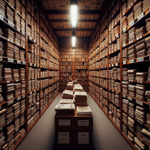 Archivregale voller Ordner und Dokumente.