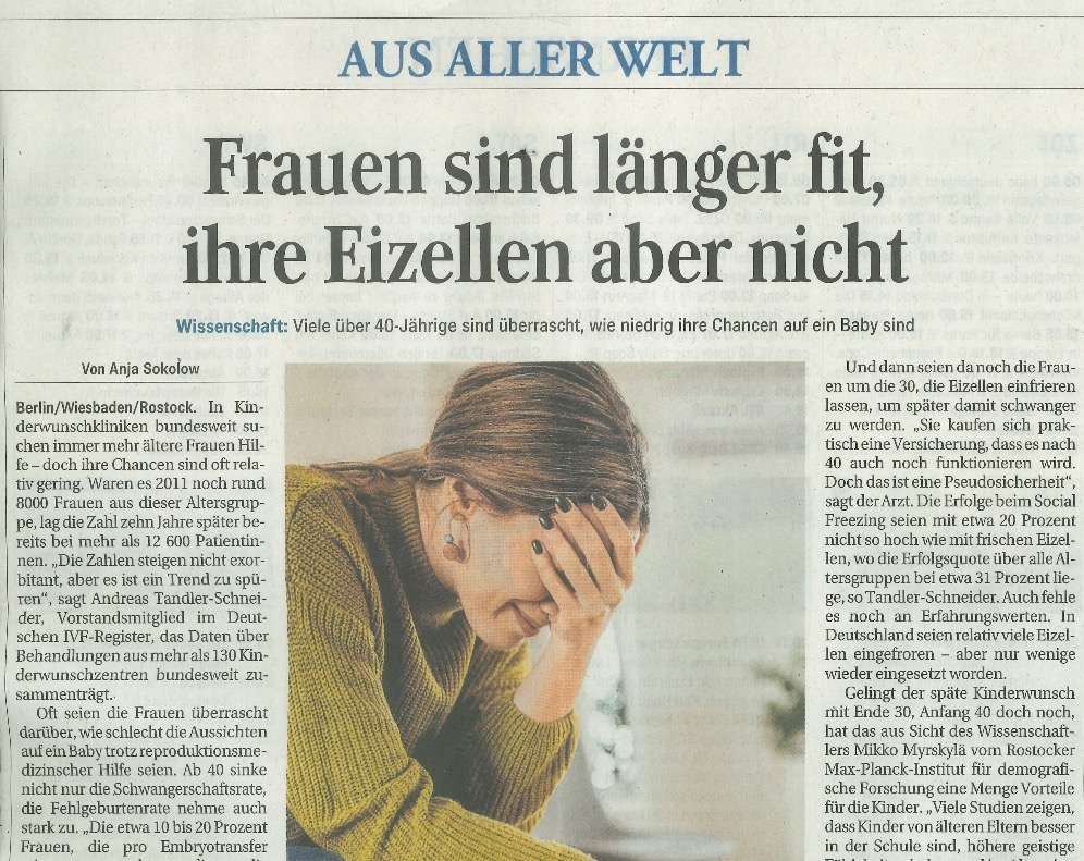 Zeitungsartikel über Fruchtbarkeit und Wissenschaft.