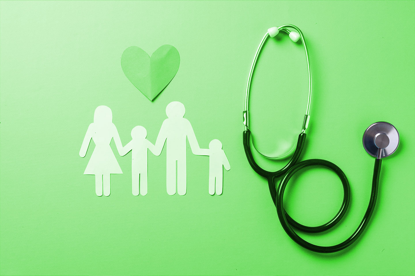 Familie Gesundheit Stethoskop grüner Hintergrund