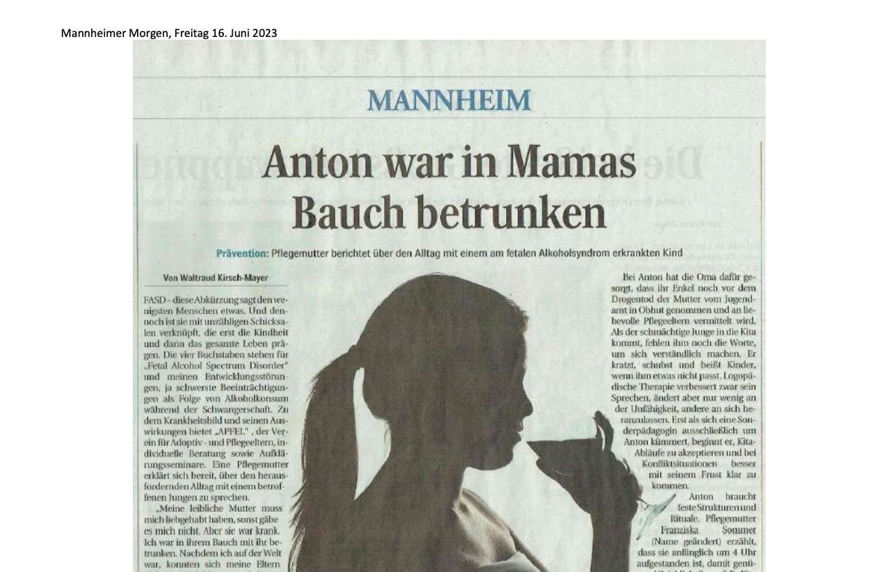 Zeitungsartikel zu fetalem Alkoholsyndrom.